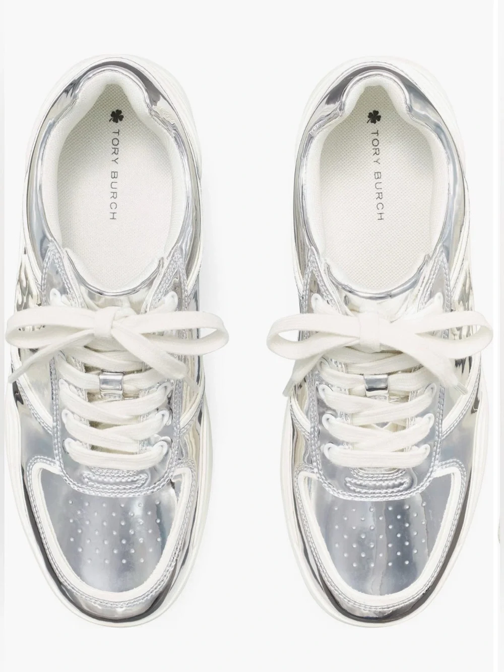 TORY BURCH Women's Clover Court Lace Up Low Top Sneakers  Color: Argento SIZE: 5